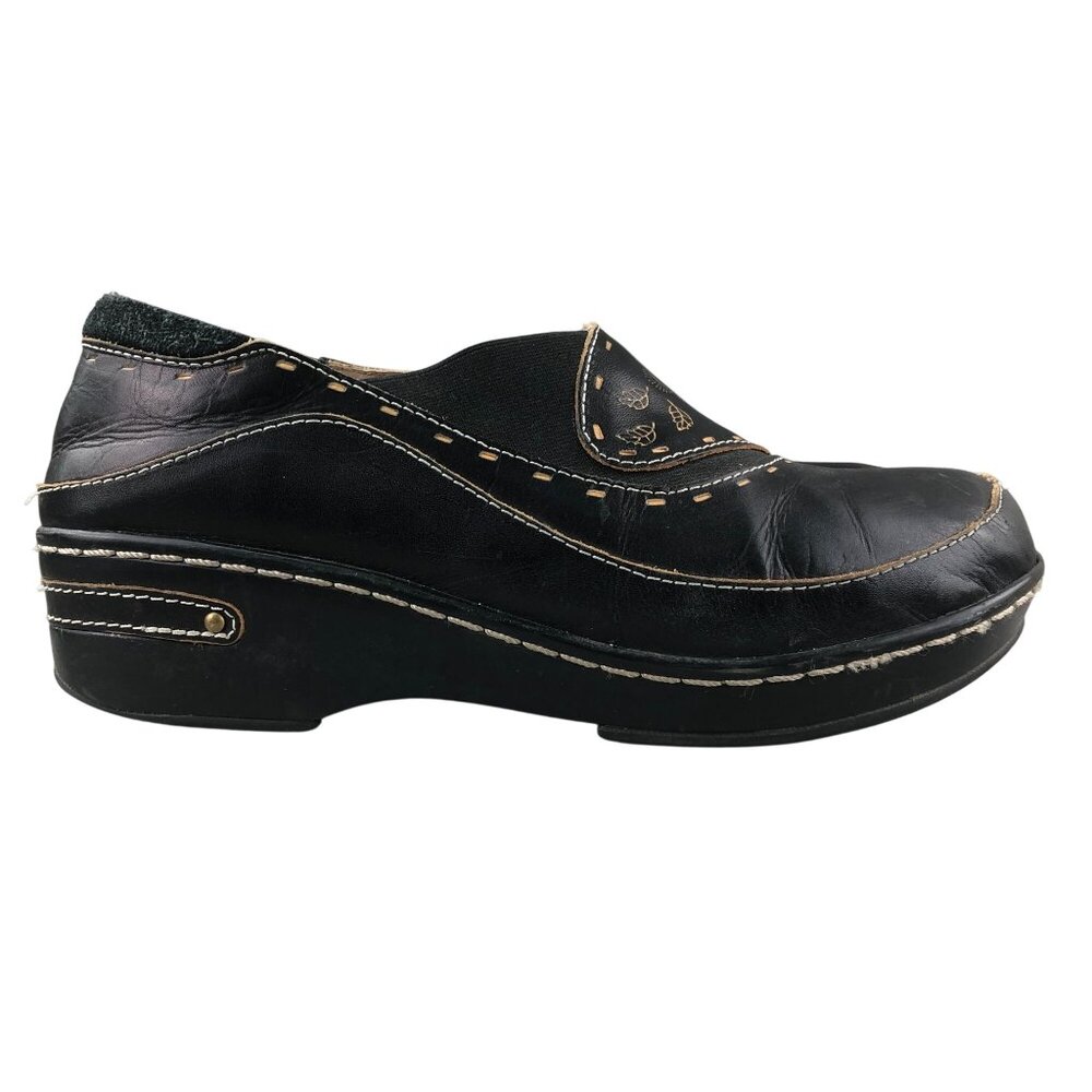 L'Artiste Women's Size 41 (9.5-10) Burbank Black Leather Slip On Clogs Shoe FAIR
